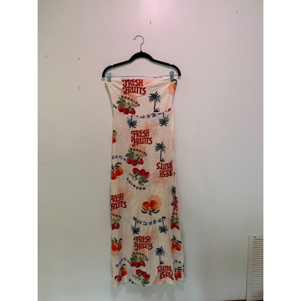 Vintage-Inspired Fruit Print Strapless Maxi Dress β Size M